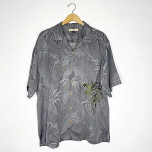 Tommy Bahama Gray Embroidered Short Sleeve Silk Shirt Size Large